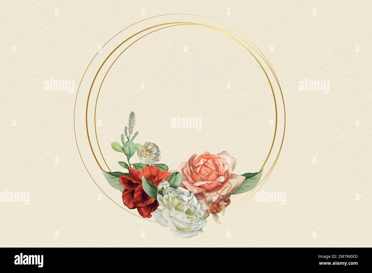 Floral gold frame on beige background vector Stock Vector
