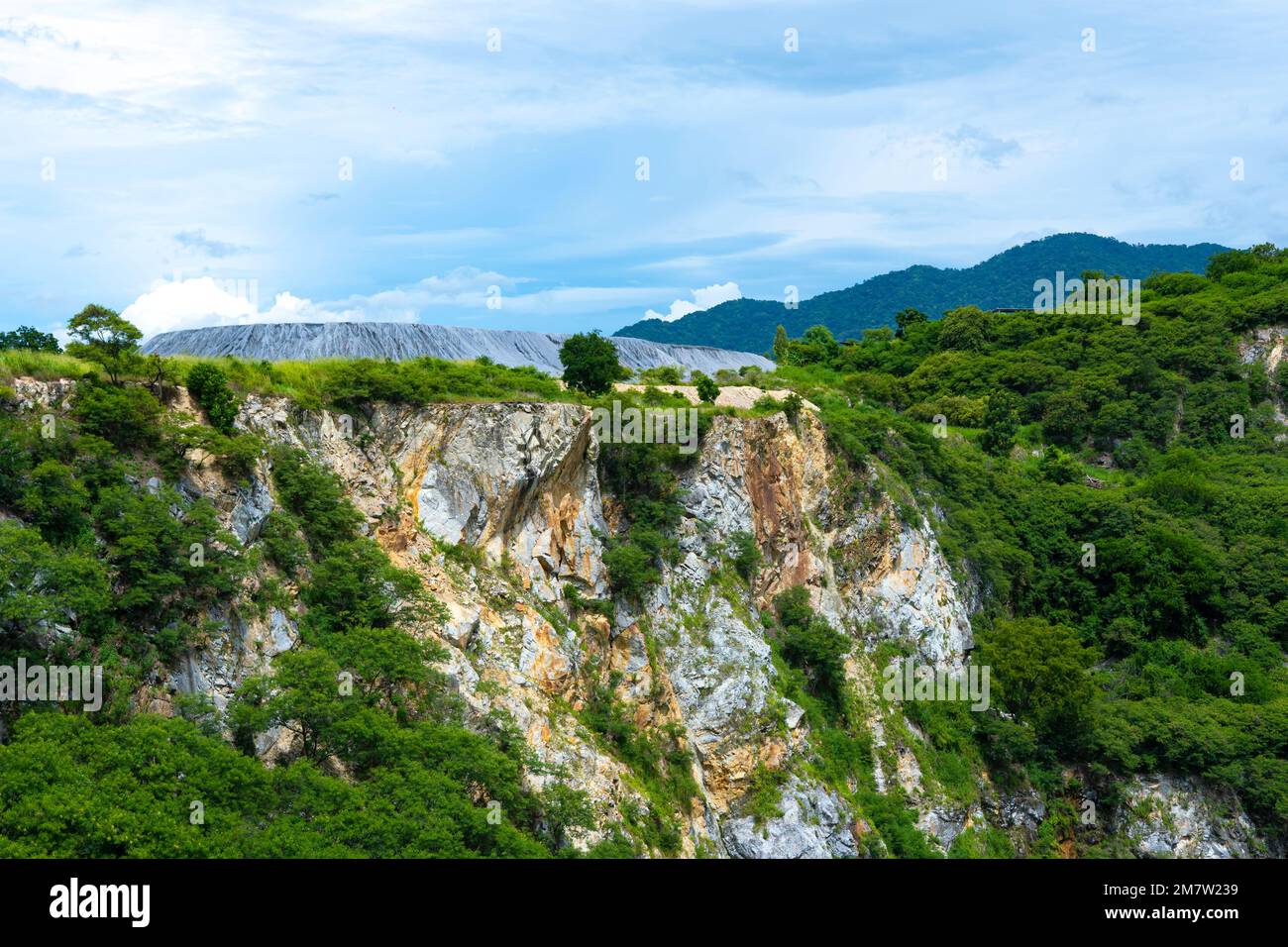 granite cliff covered with trees Stock Photo