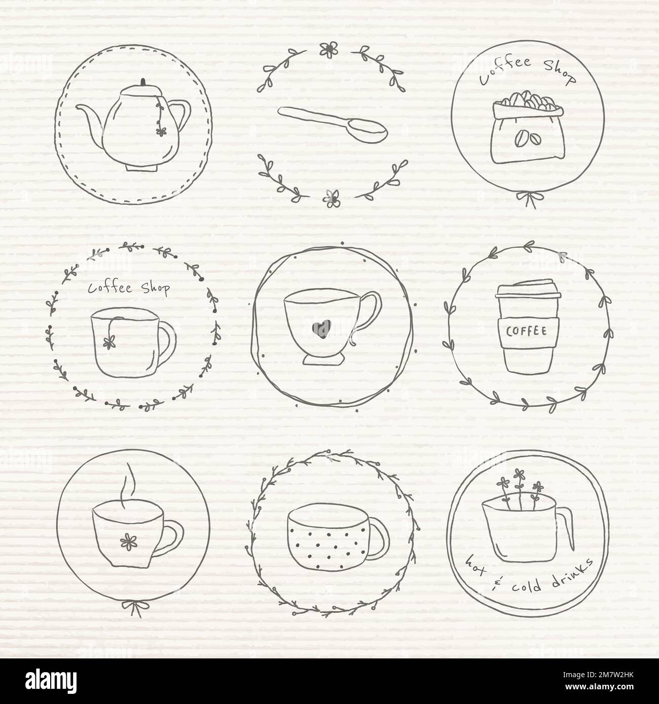 Cute coffee doodle journal sticker set vector Stock Vector Image & Art