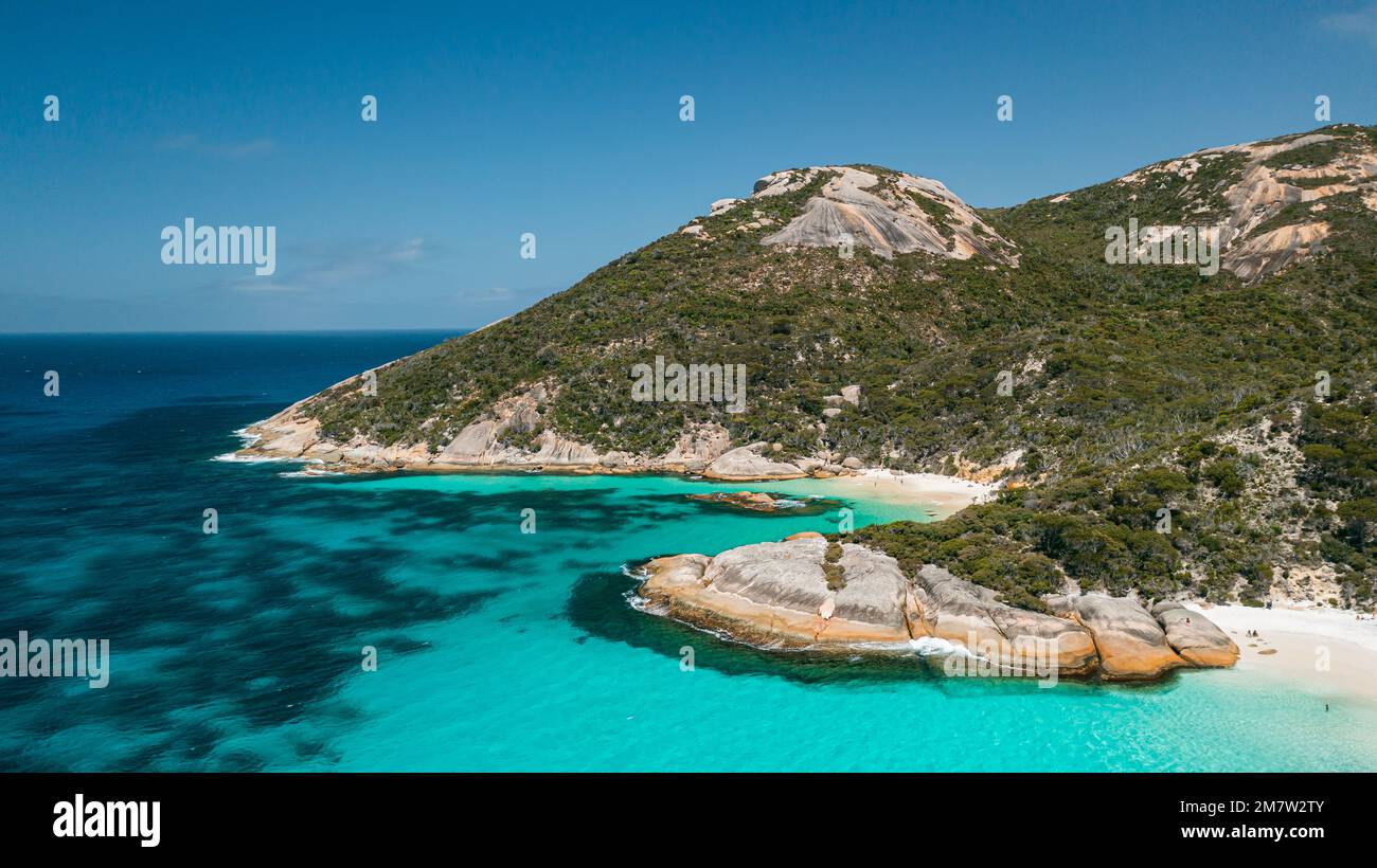 Aerial image of beautiful two peoples bay in Albany, Western Australia Stock Photo