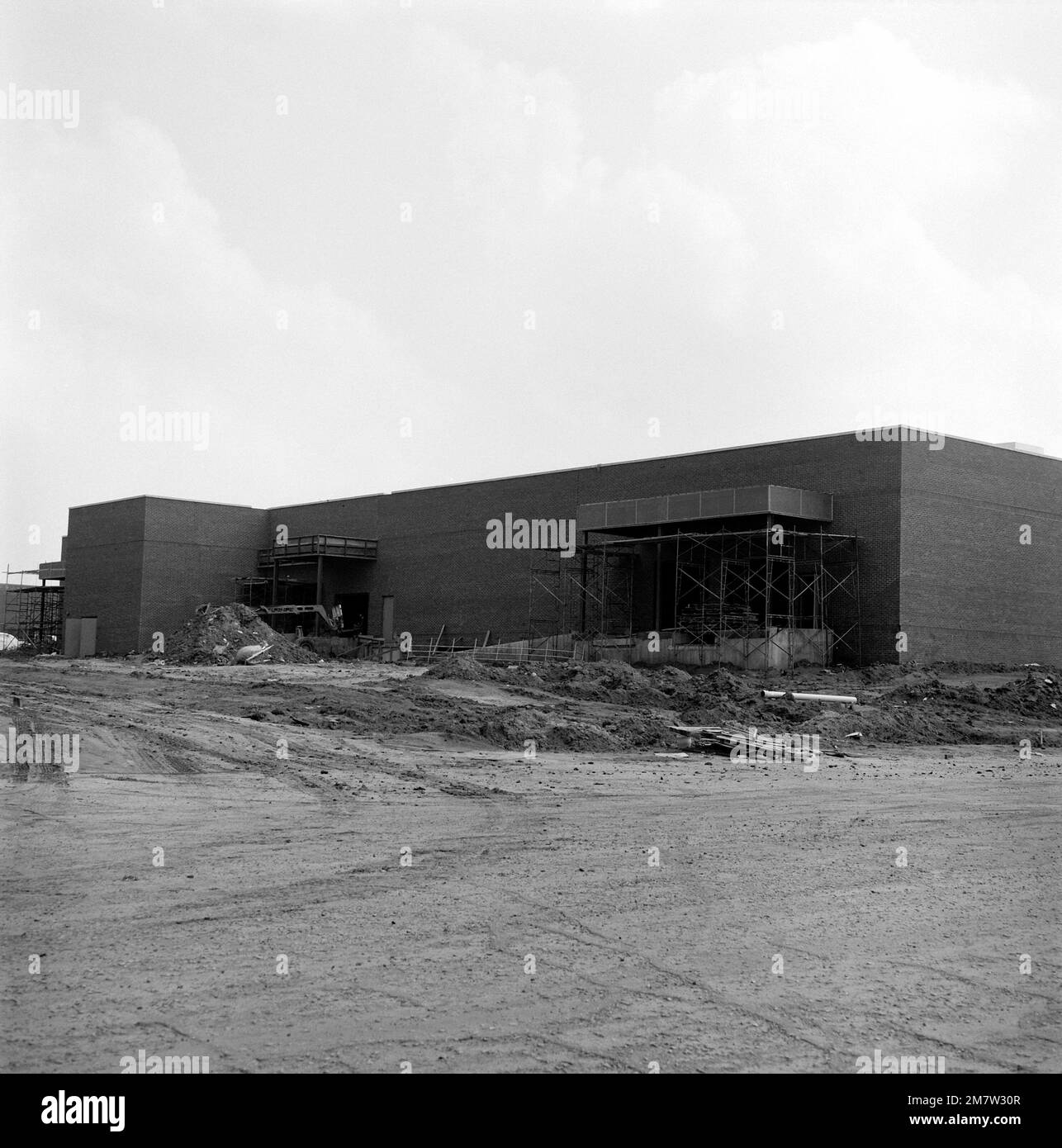 Progress photo showing a rear view of the new commissary store under