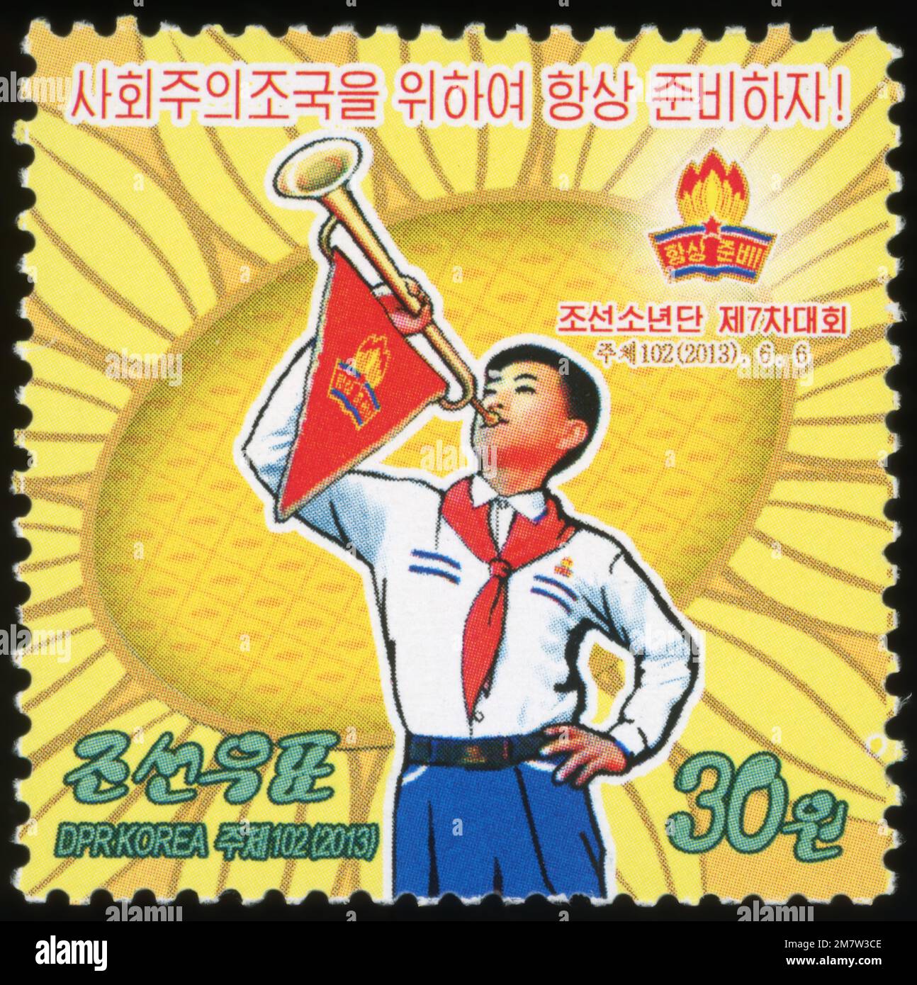 2013 North Korea postage stamp depicting a member of the Korean