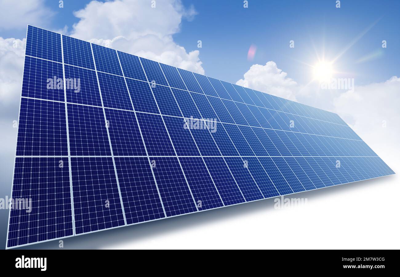 Solar panels reflect sparkling light From the sun ,Clean energy and