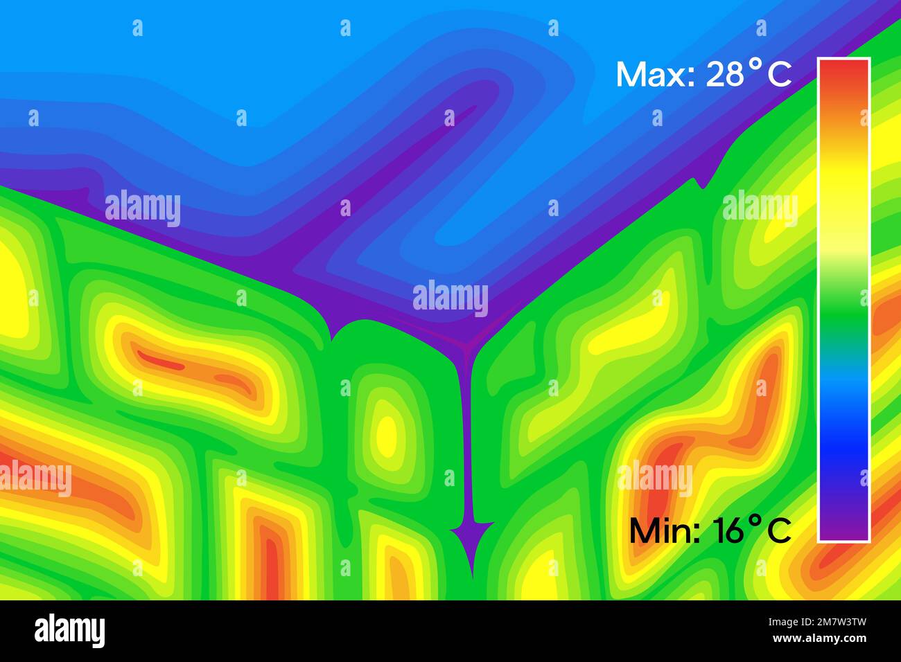 Thermal image of brick corner in home vector illustration. Stock Vector