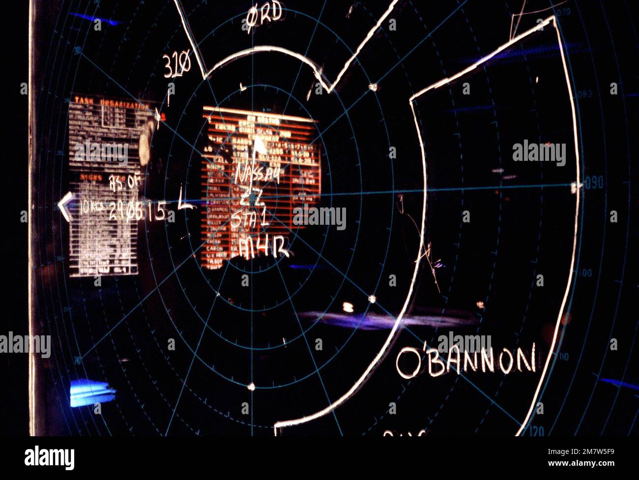 A view of a radar scope in the combat information center aboard the ...