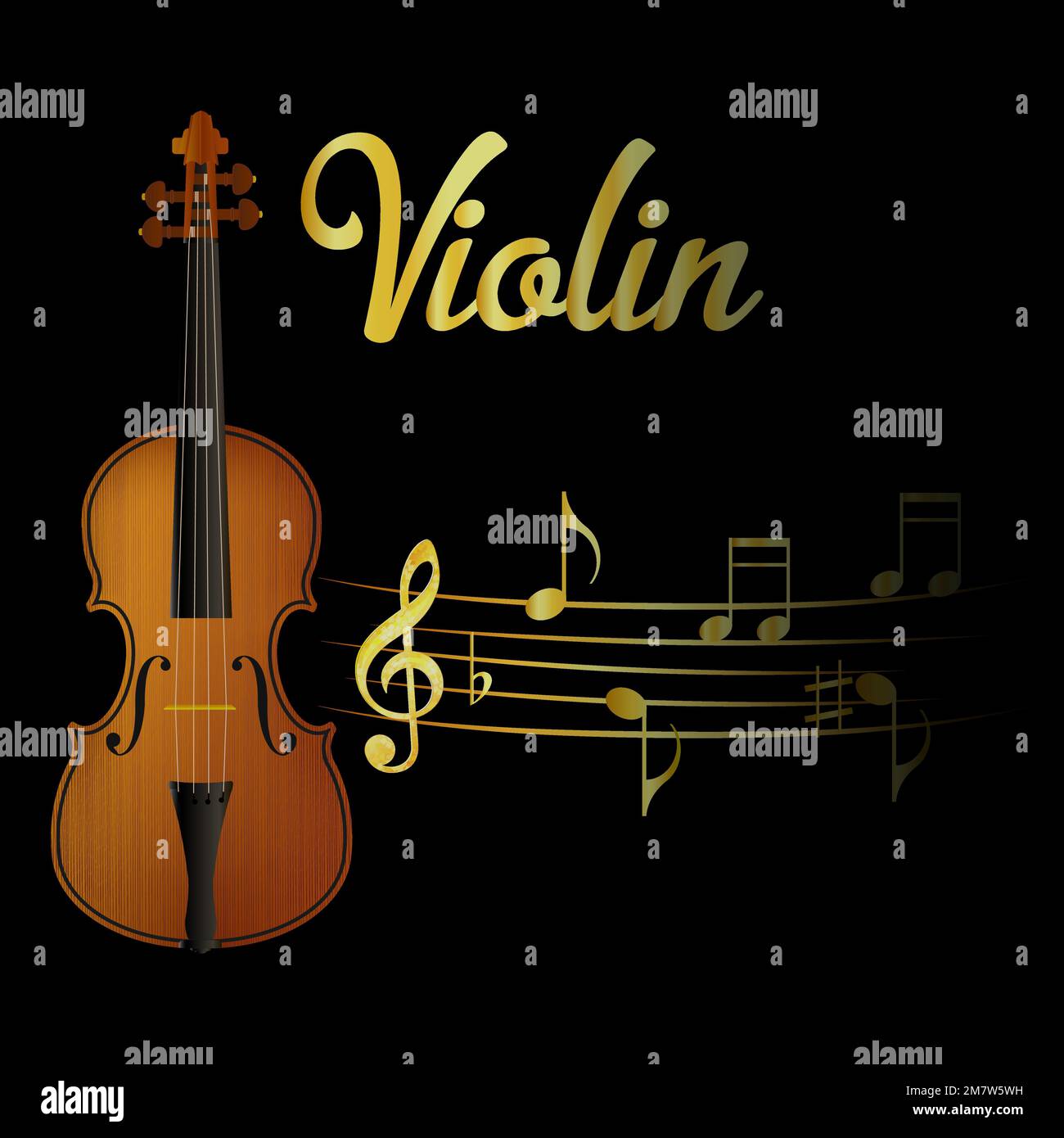 Violin and music note isolated black background. Vector illustration ...