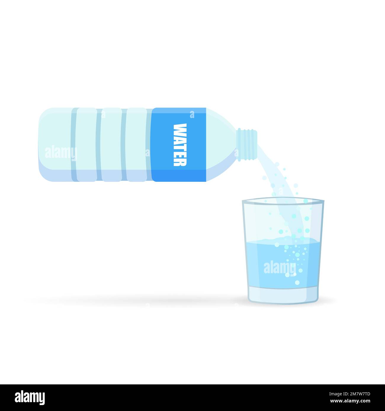 pouring water into glass from a bottle isolated white background ...