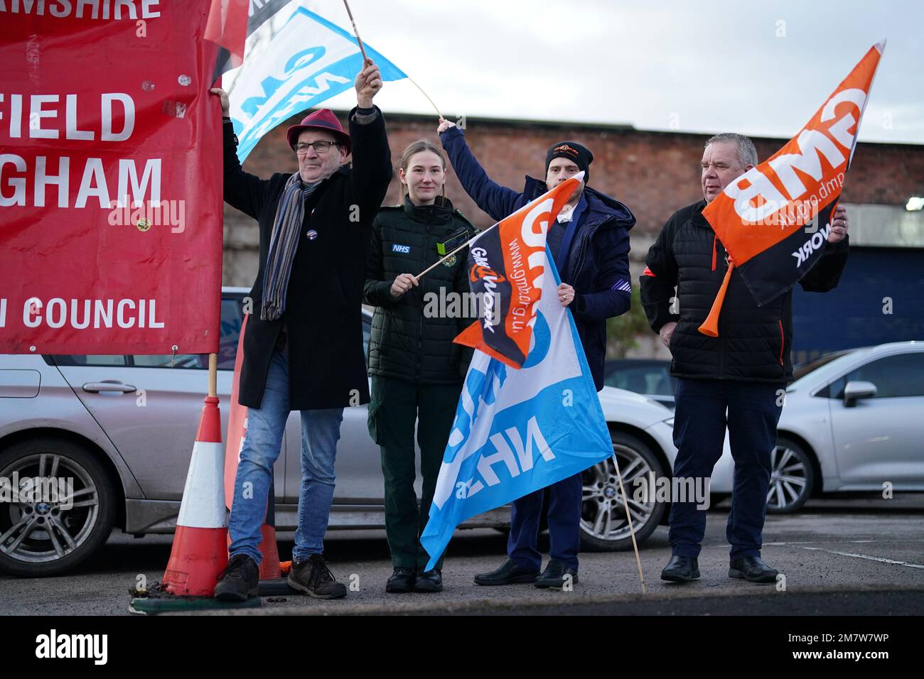 Ambulance workers on the picket line outside East Midlands Ambulance