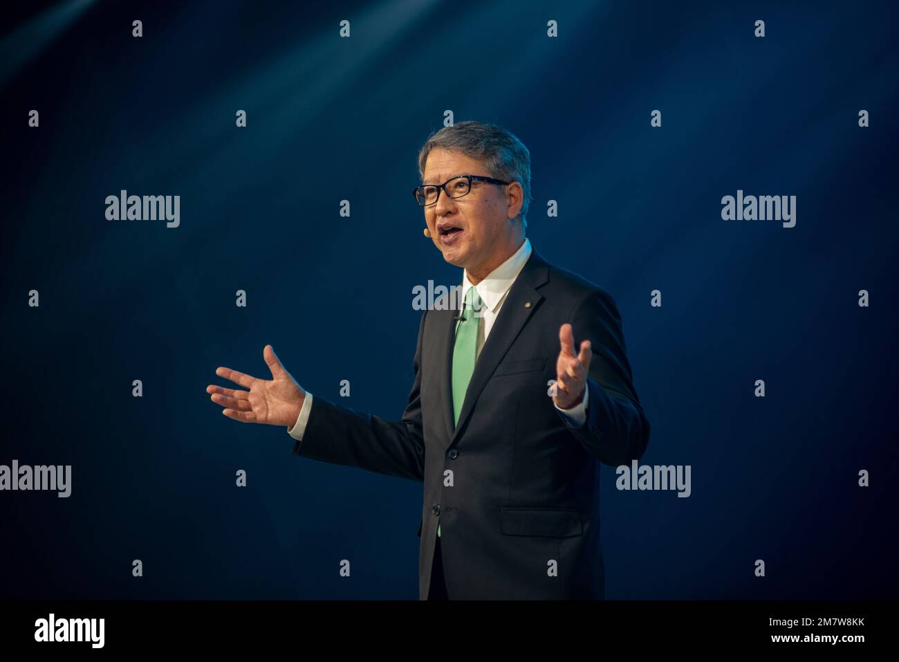 Greater Noida, India. 11th Jan, 2023. Hisashi Takeuchi Managing Director of Maruti Suzuki unveil the Concept EVX SUV with 550 km range at the Auto Expo 2023 in Greater Noida. Credit: SOPA Images Limited/Alamy Live News Stock Photo