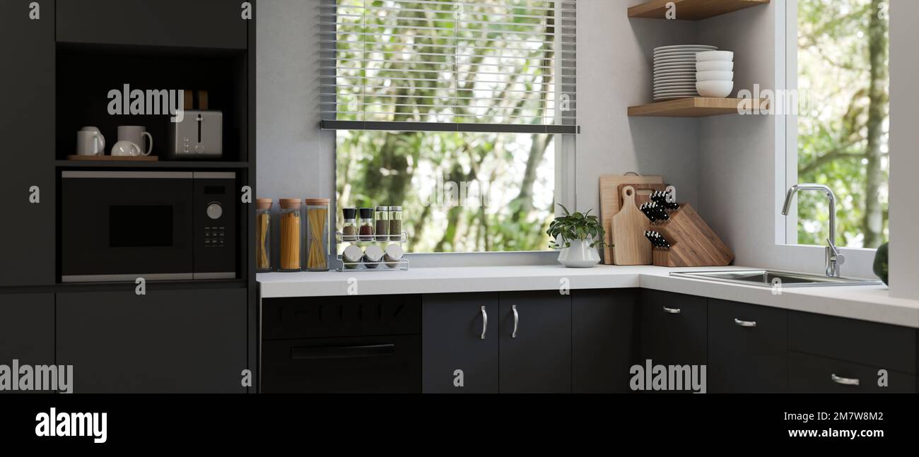 Modern contemporary stylish black and white kitchen interior design ...