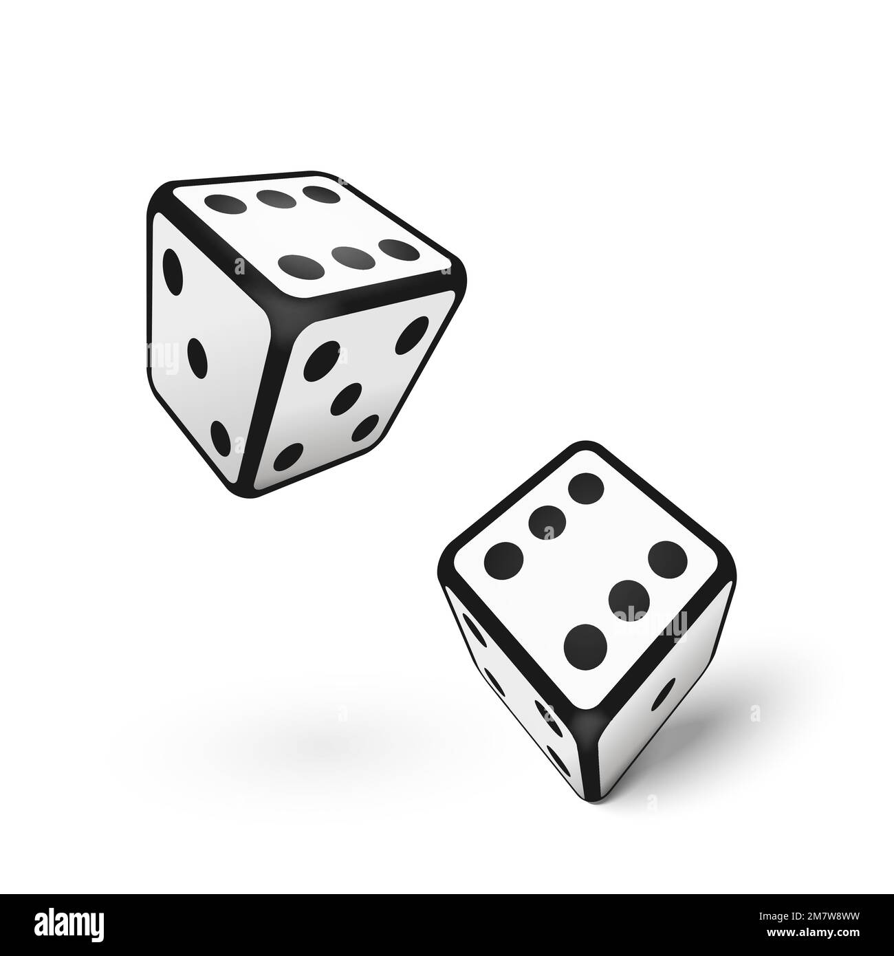 3d realistic two falling dice isolated on white background. Vector