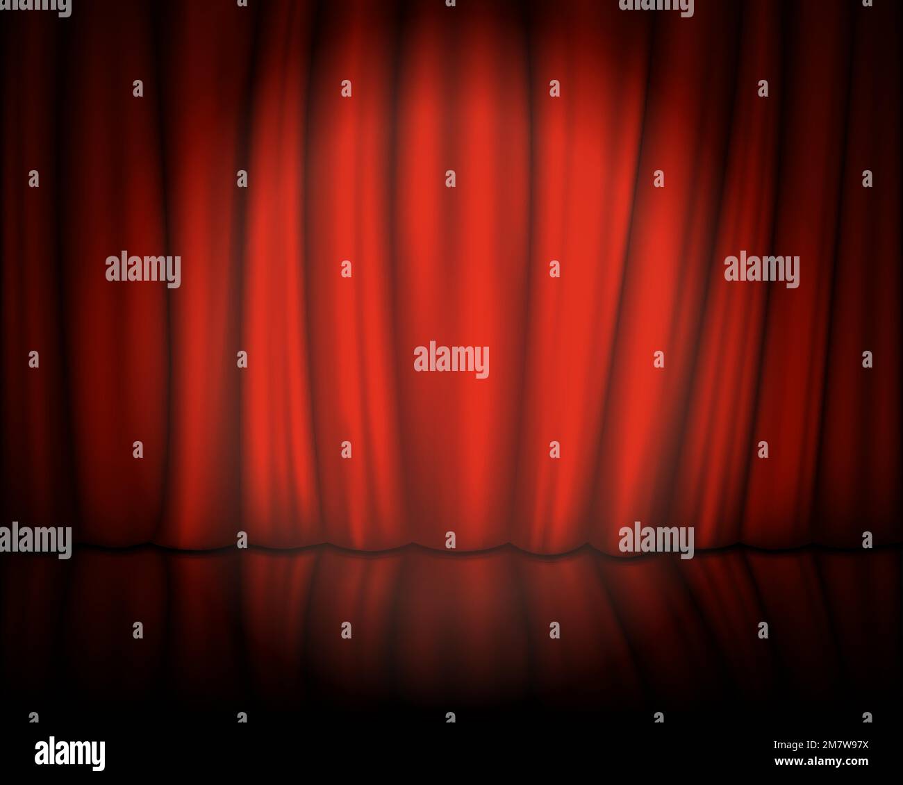Red velvet curtain with stage. Spotlight on stage curtain. Vector