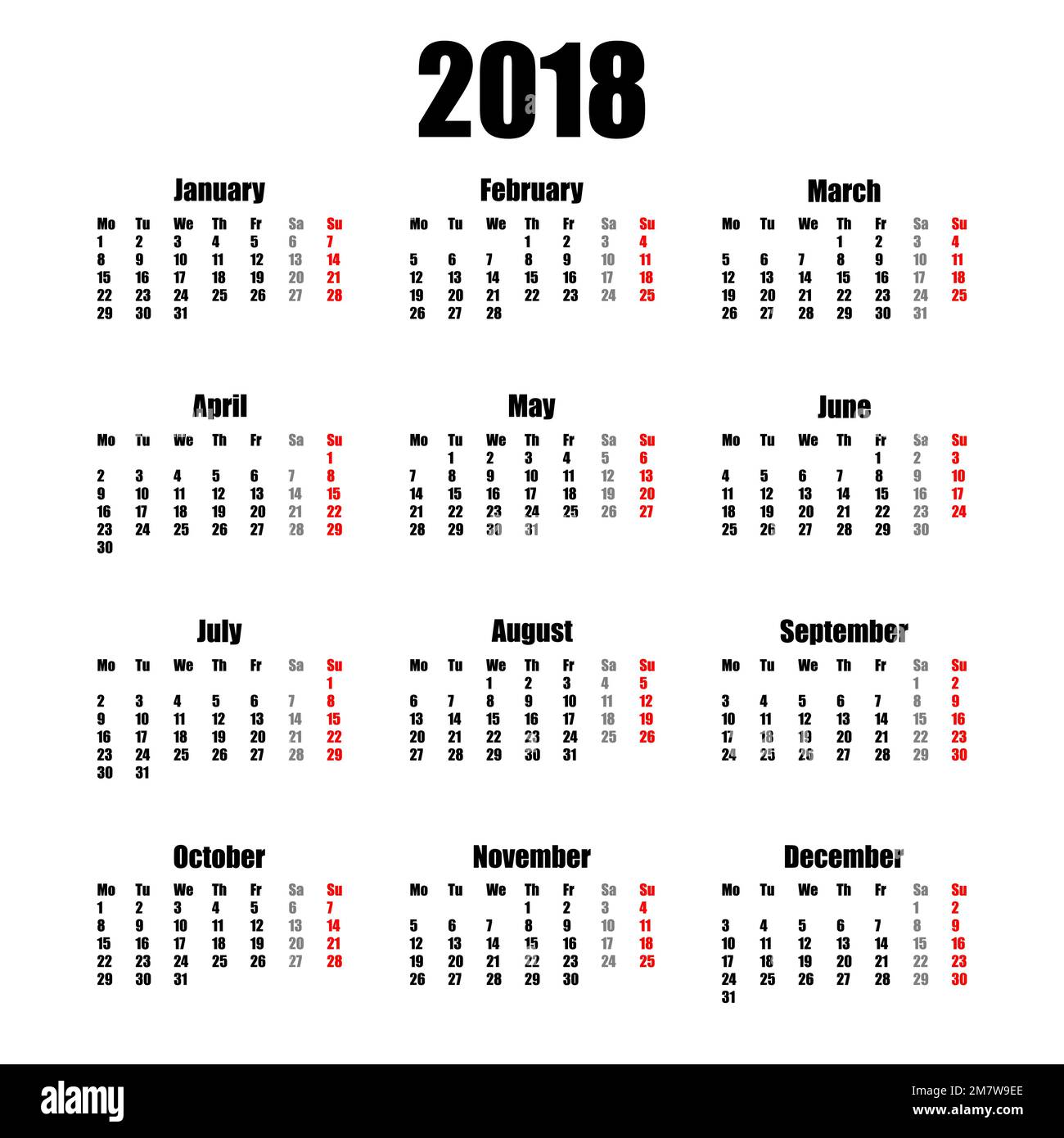 Calendar 2018 year simple style isolated on white background. Vector  illustration. Eps 10 Stock Vector Image & Art - Alamy