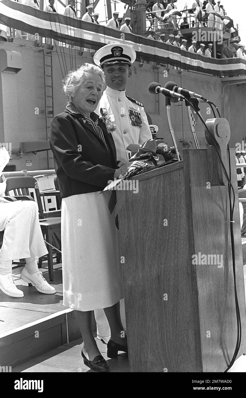 Mrs. Lewis B. Puller, sponsor, and CDR Ralph K. Martin, commanding
