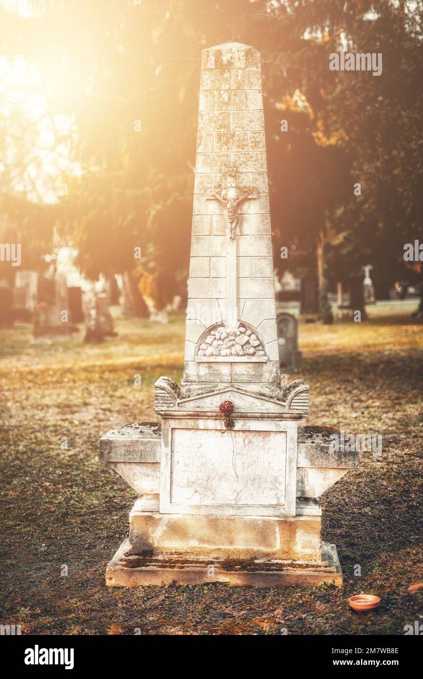 old grave in the cemetery. Cemetery with places for names on the