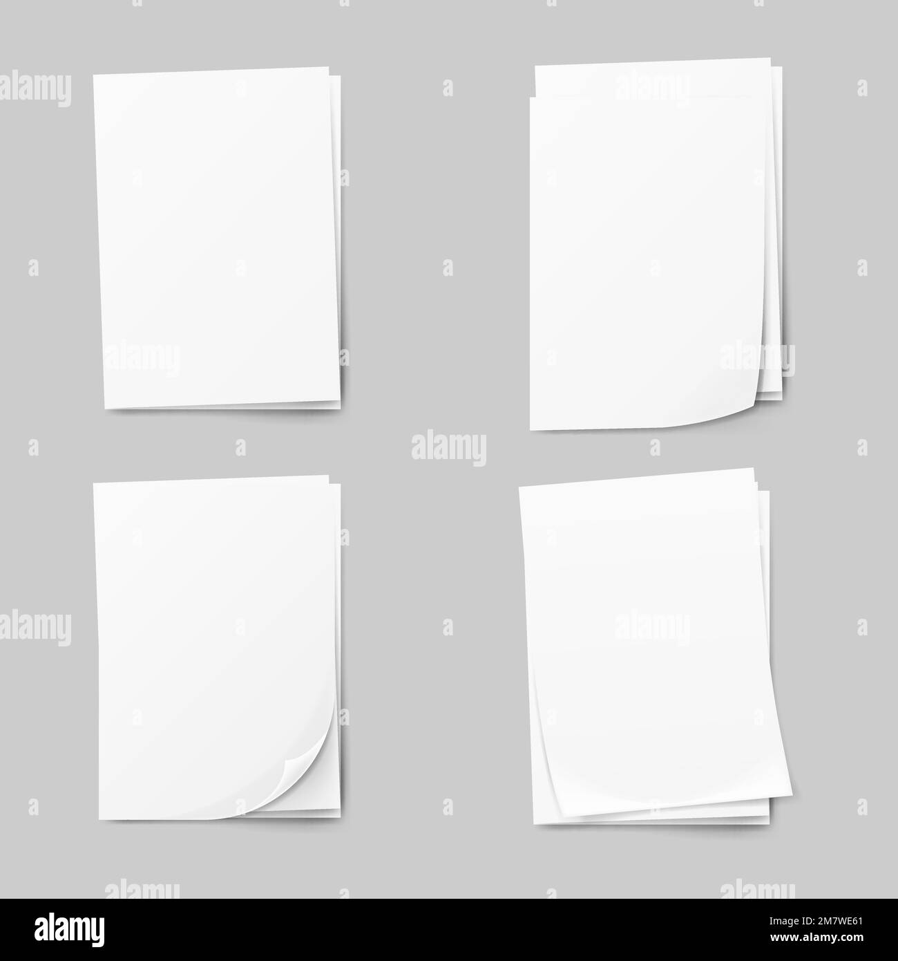 Stack of blank papers set. Realistic Collection white sheet of paper