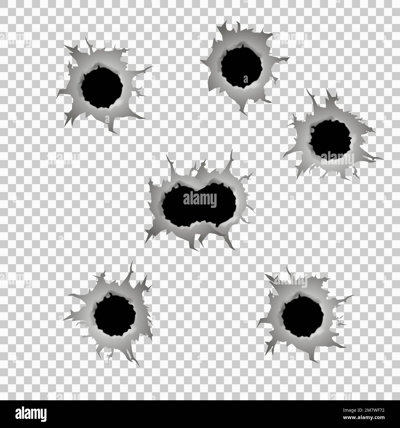 Set of seven bullet holes. Isolated on transparent background. Vector ...