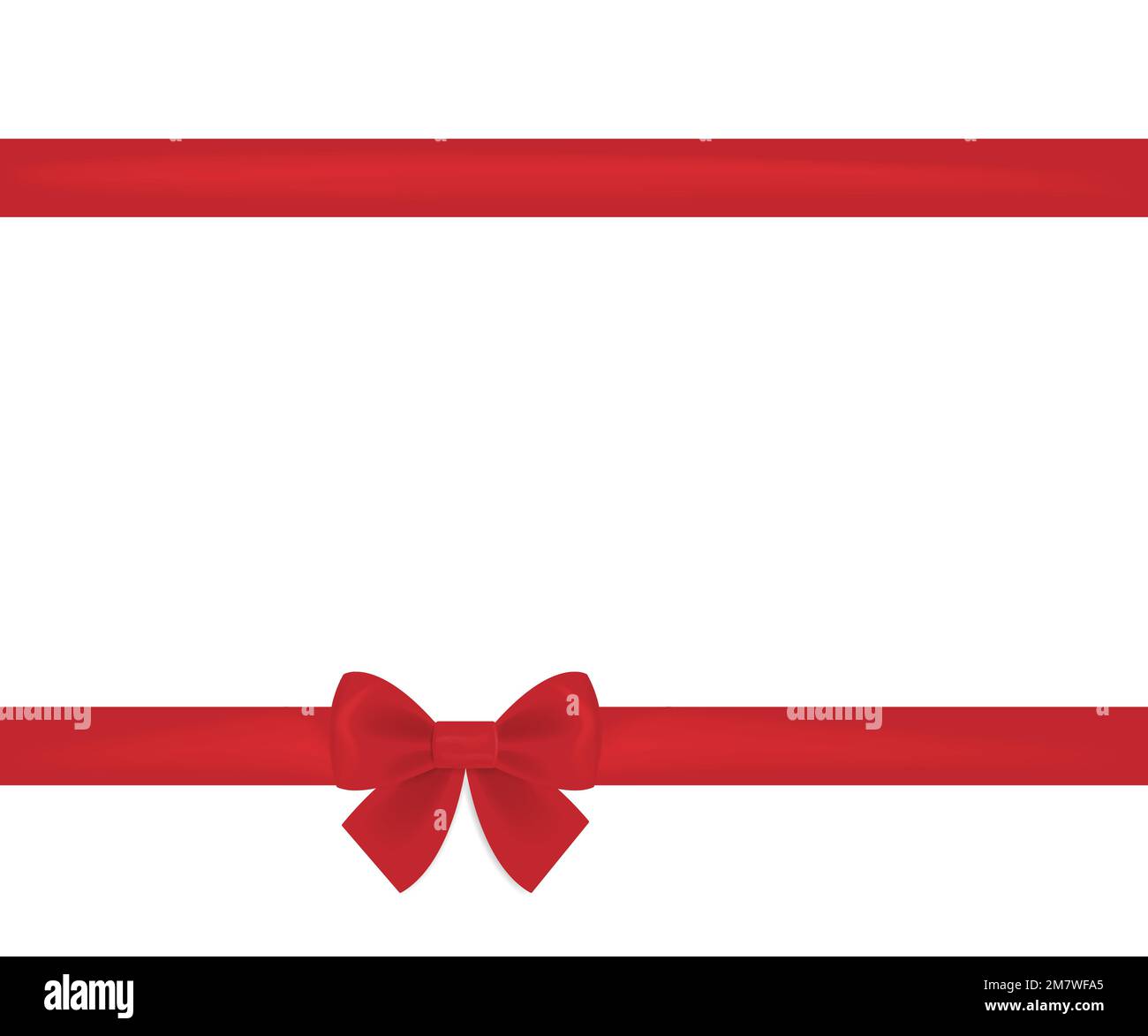 Red ribbon bow horizontal border. Gift card with place for text. isolated on white background