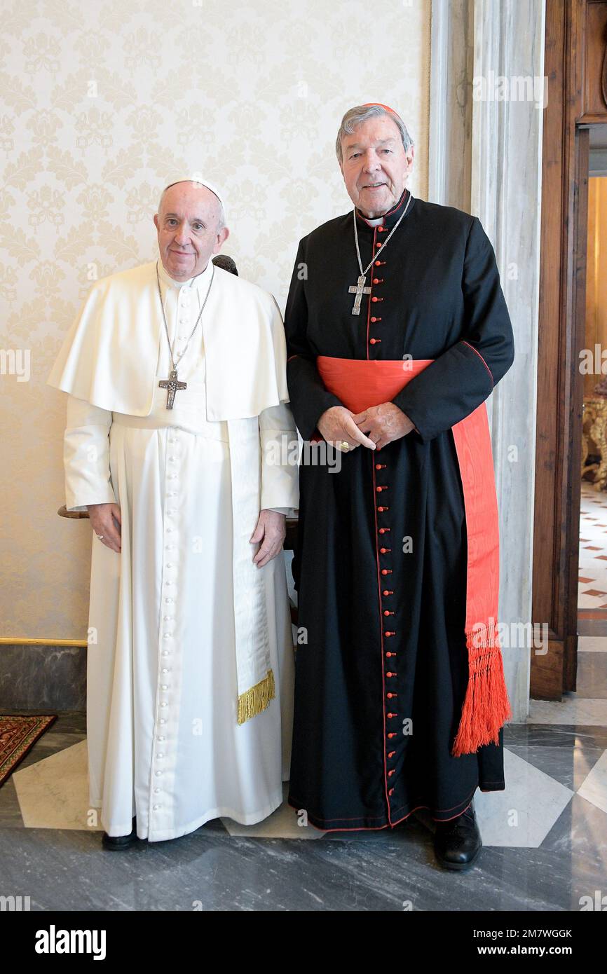 Rome, Italy. 12th Oct, 2020. October 12, 2020: Pope Francis receives Cardinal George PELL, former prefect of the Secretariat for the Economy, in private audience. Vatican.12 ottobre 2020: Papa Francesco riceve in udienza privata il cardinale George PELL, ex prefetto della Segreteria per l'Economia. Vaticano. Credit: Independent Photo Agency/Alamy Live News Stock Photo