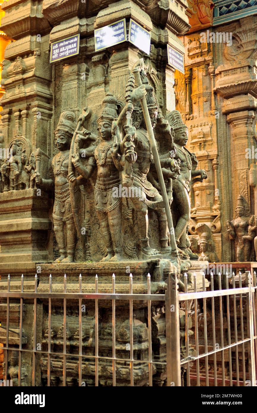 Statues of god and goddesses in stone at Meenakshi Temple Madurai state