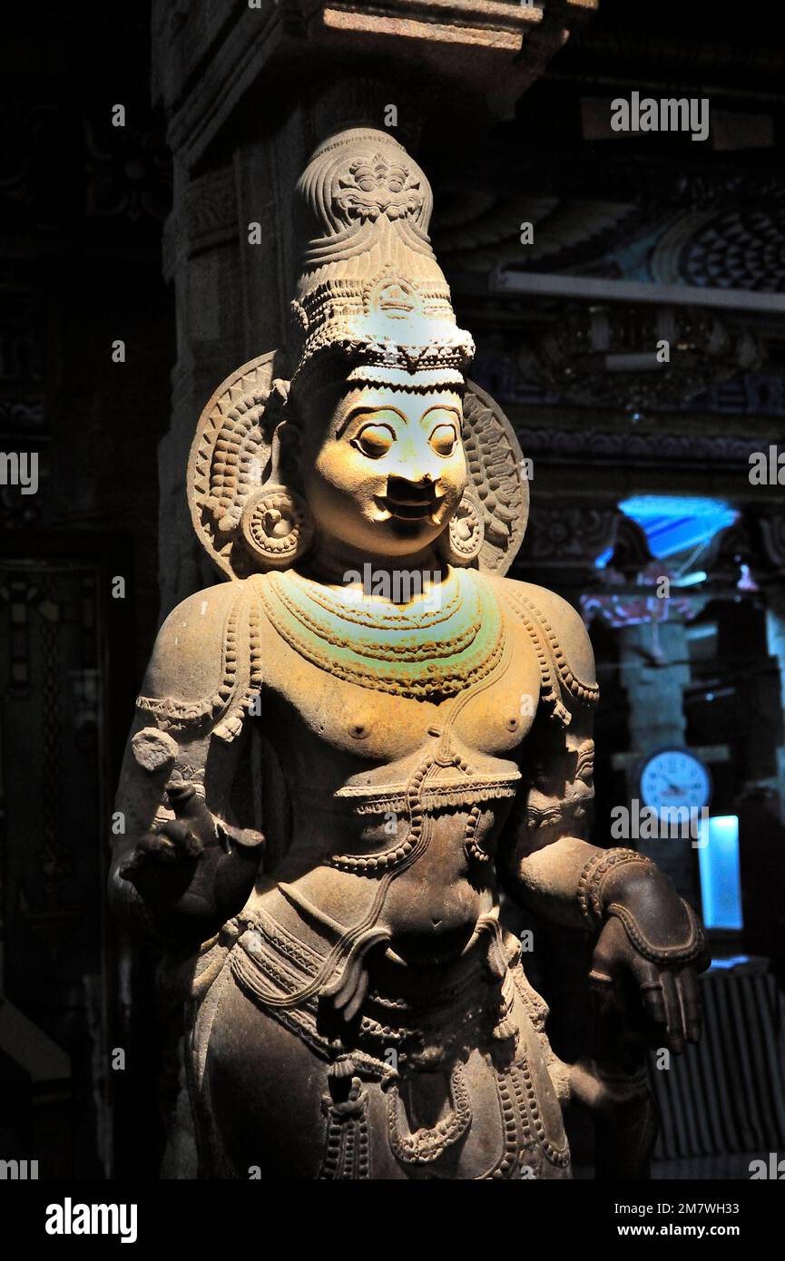 Statues of Dwarpal guard carved in stone at Meenakshi Temple Madurai