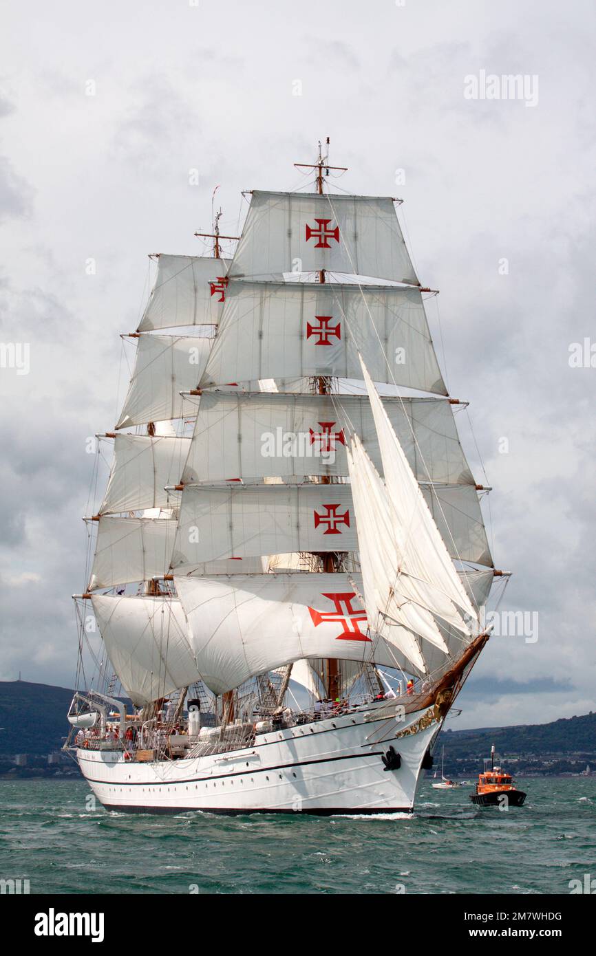 Portuguese Navy tall ship Sagres II, Belfast Lough, 2009 Stock Photo ...