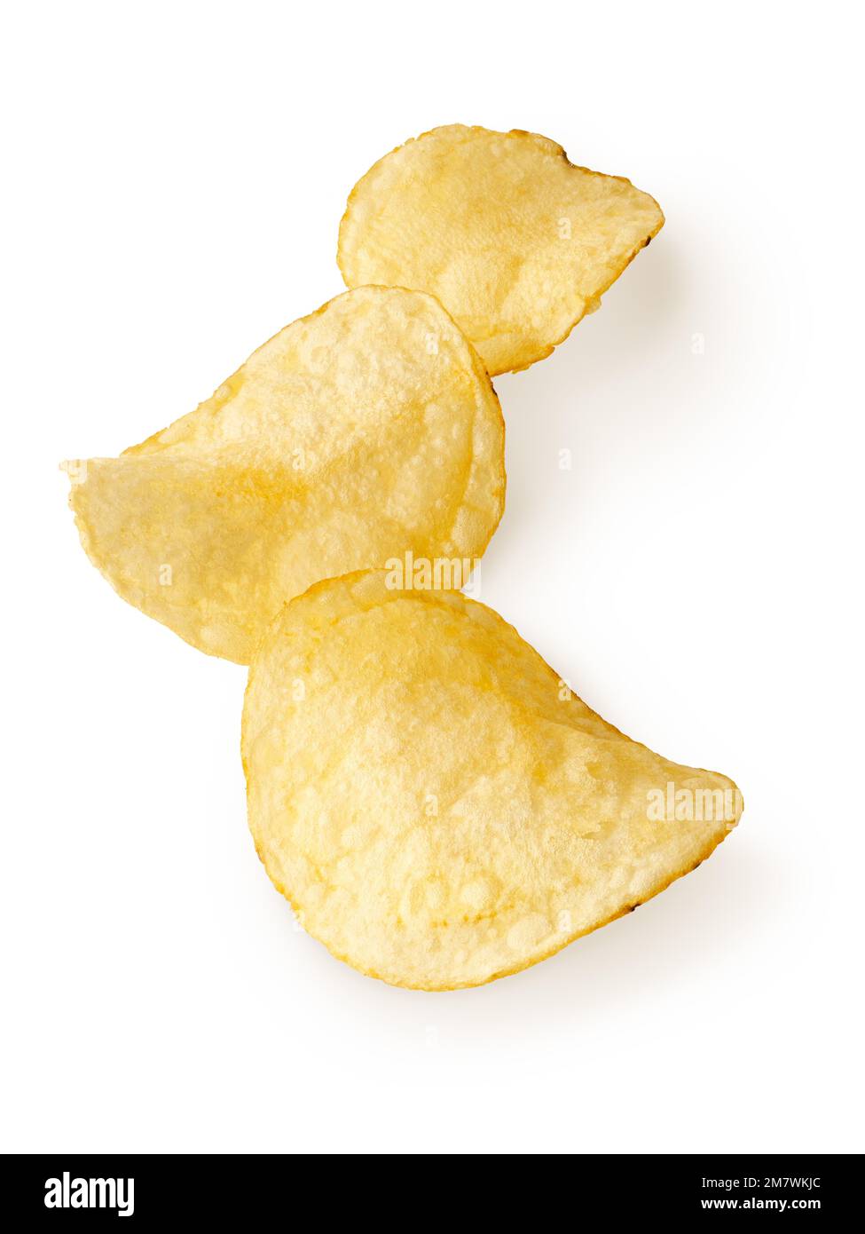 Group of round natural potato chips, isolated on white background Stock