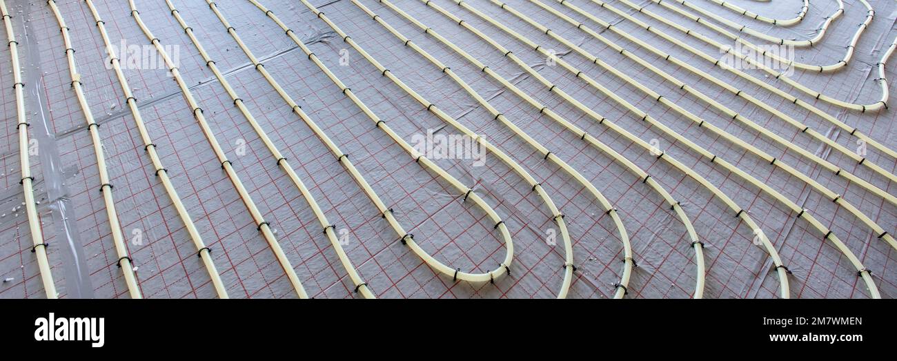 underfloor heating system in construction of new residential house Stock Photo