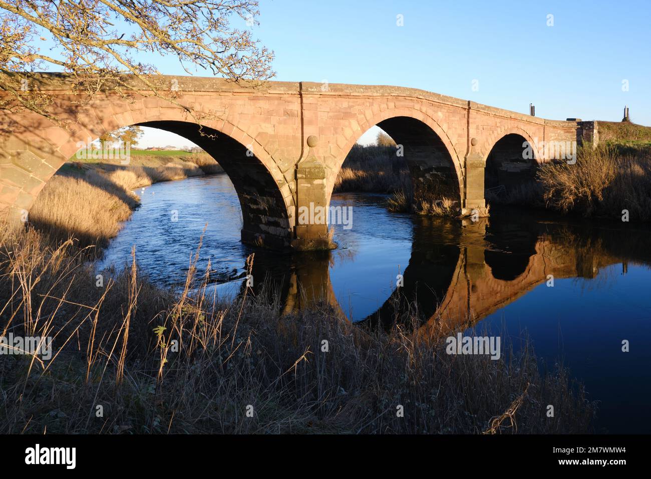 The old bridge over the River Severn at Llandrinio, Wales Stock Photo