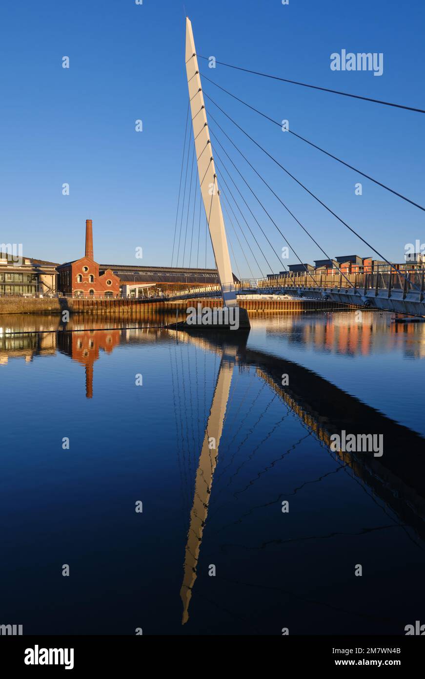 The Sail Bridge over the river Tawe in Swansea, part of the redevelopment of the city's docks Stock Photo