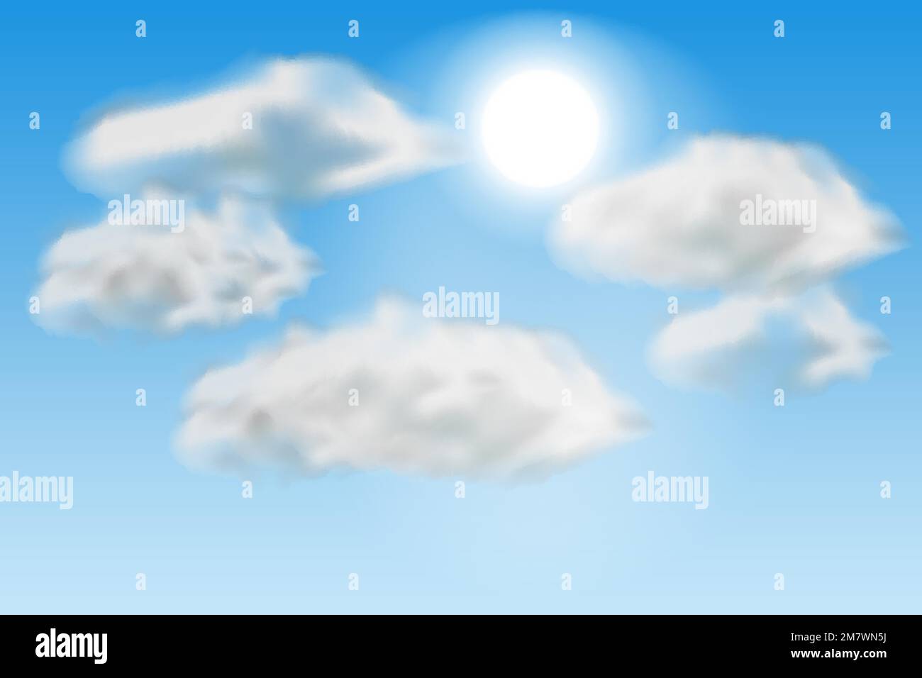 Sunny background, blue sky with white clouds and sun Vector ...