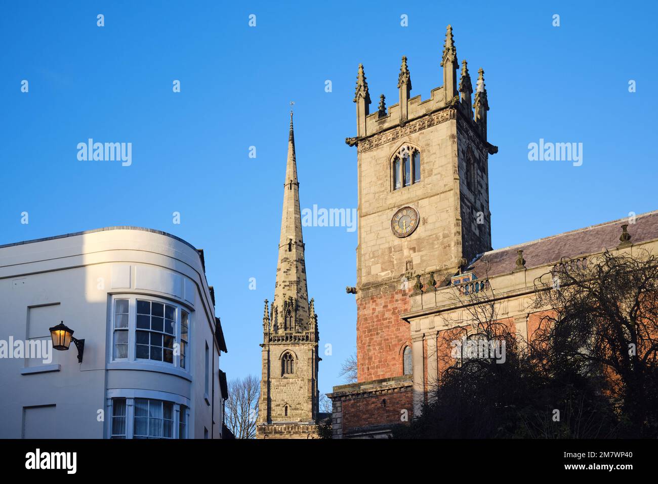 historic town centre of Shrewsbury with the tower of St Julian's and