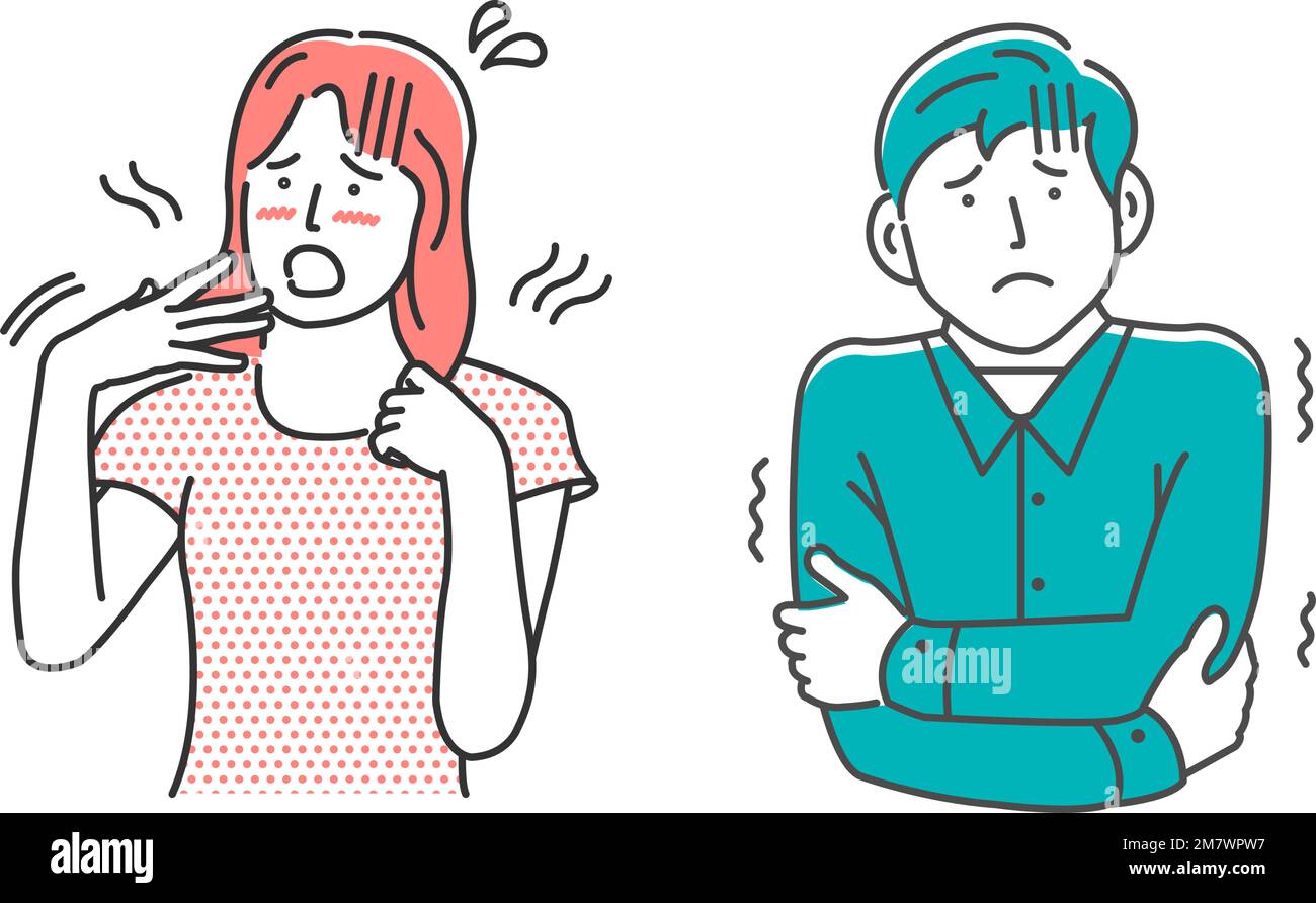Vector illustration set of people feeling hot and cold Stock Vector