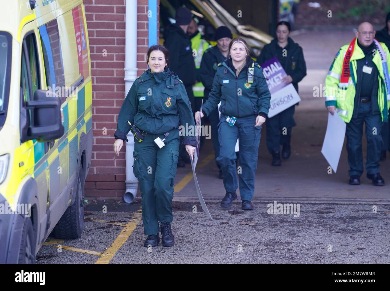 Ambulance workers on the picket line outside Longley Ambulance Station