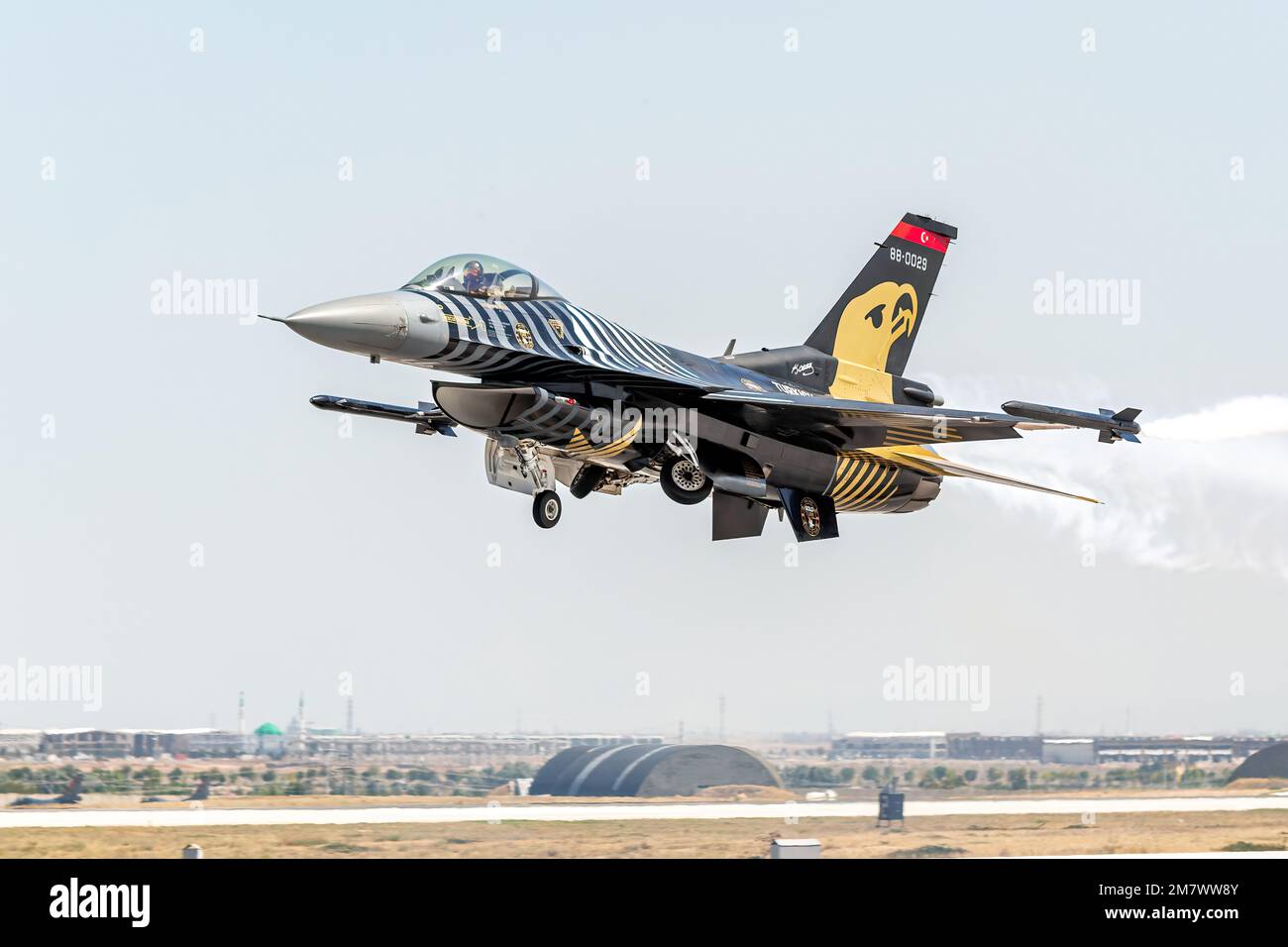 Konya, Turkey - 07 01 2021: Anatolian Eagle Air Force Exercise 2021 Soloturk F16 Fighter jet n take-off position in Turkey Stock Photo