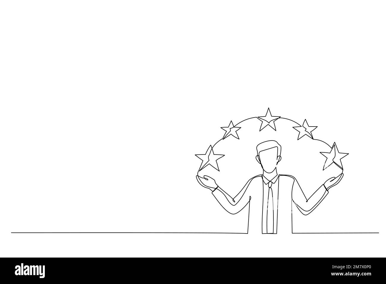 businessman points to the stars. Metaphor for good customer review Stock Vector