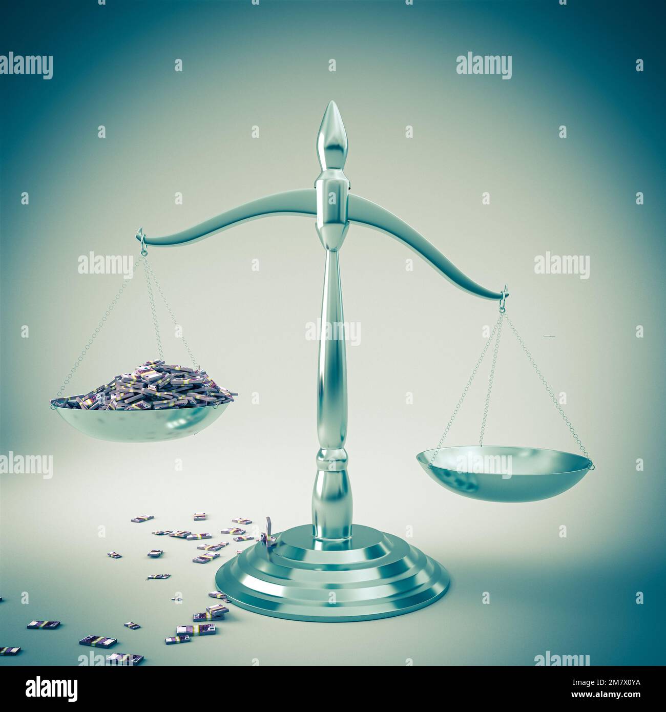 steel scales of justice with wads of euros. 3d render Stock Photo Alamy