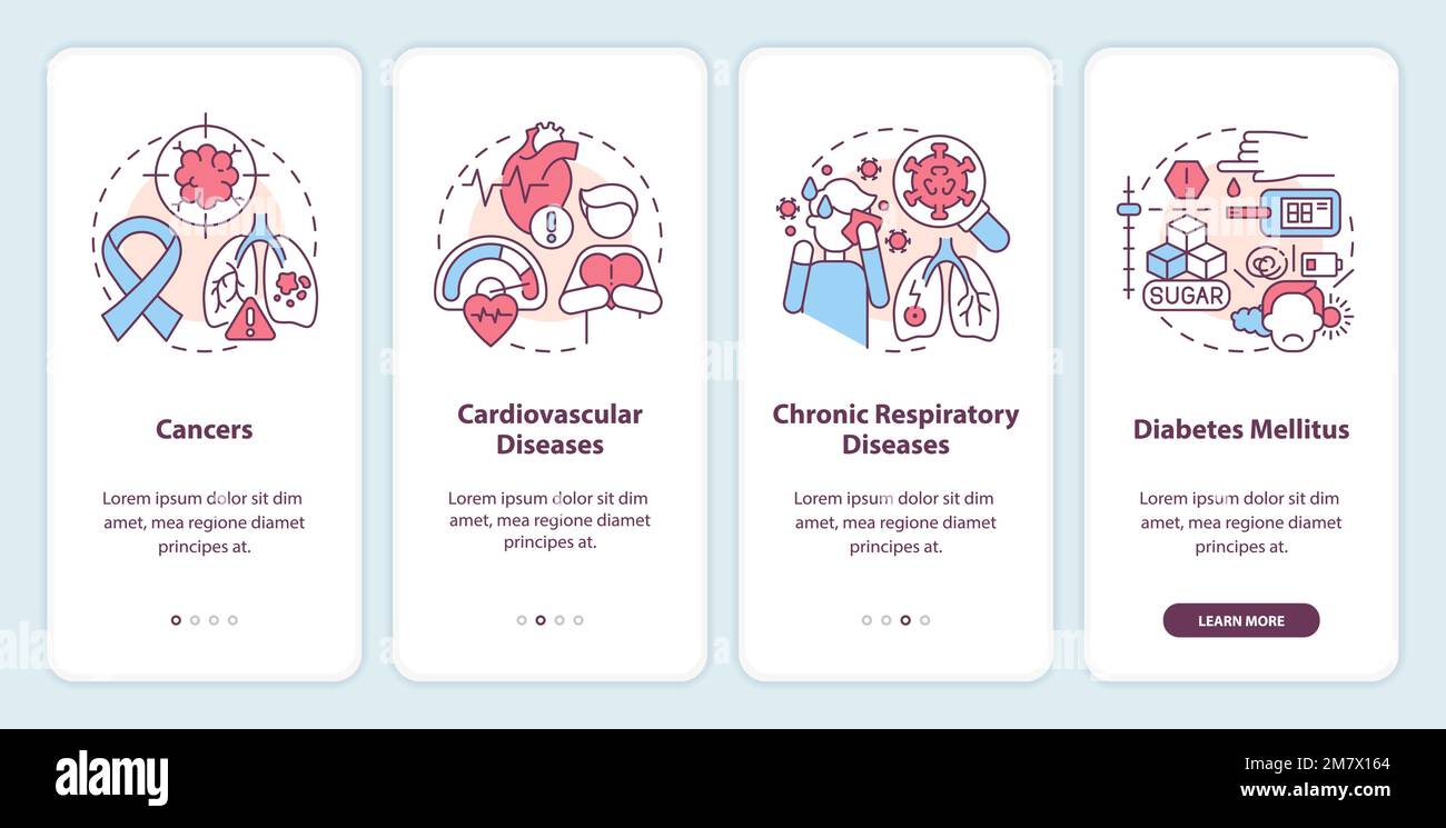 Chronic diseases major groups onboarding mobile app screen Stock Vector