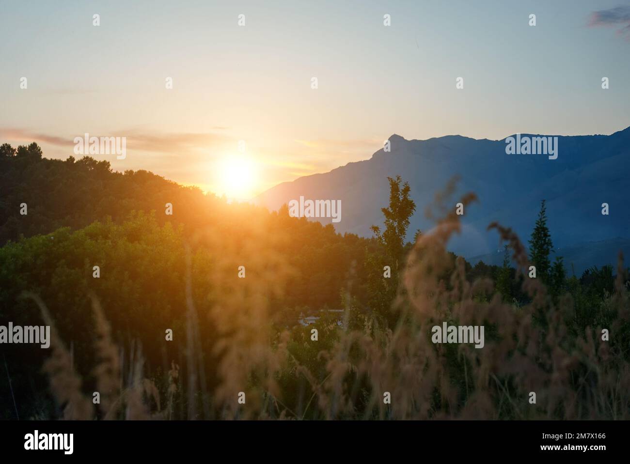 Sunset over Monte Petrella mountain in Italy. Stock Photo