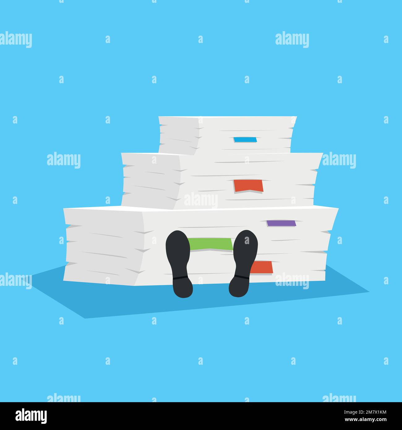 Paper Stack Stylized Businessman under the stack of paper. isolated on white background ...