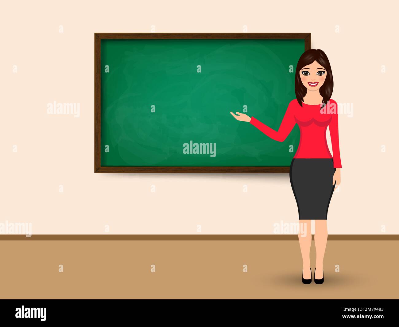 The teacher at blackboard with copy space showing. Vector illustration. Eps 10. Stock Vector