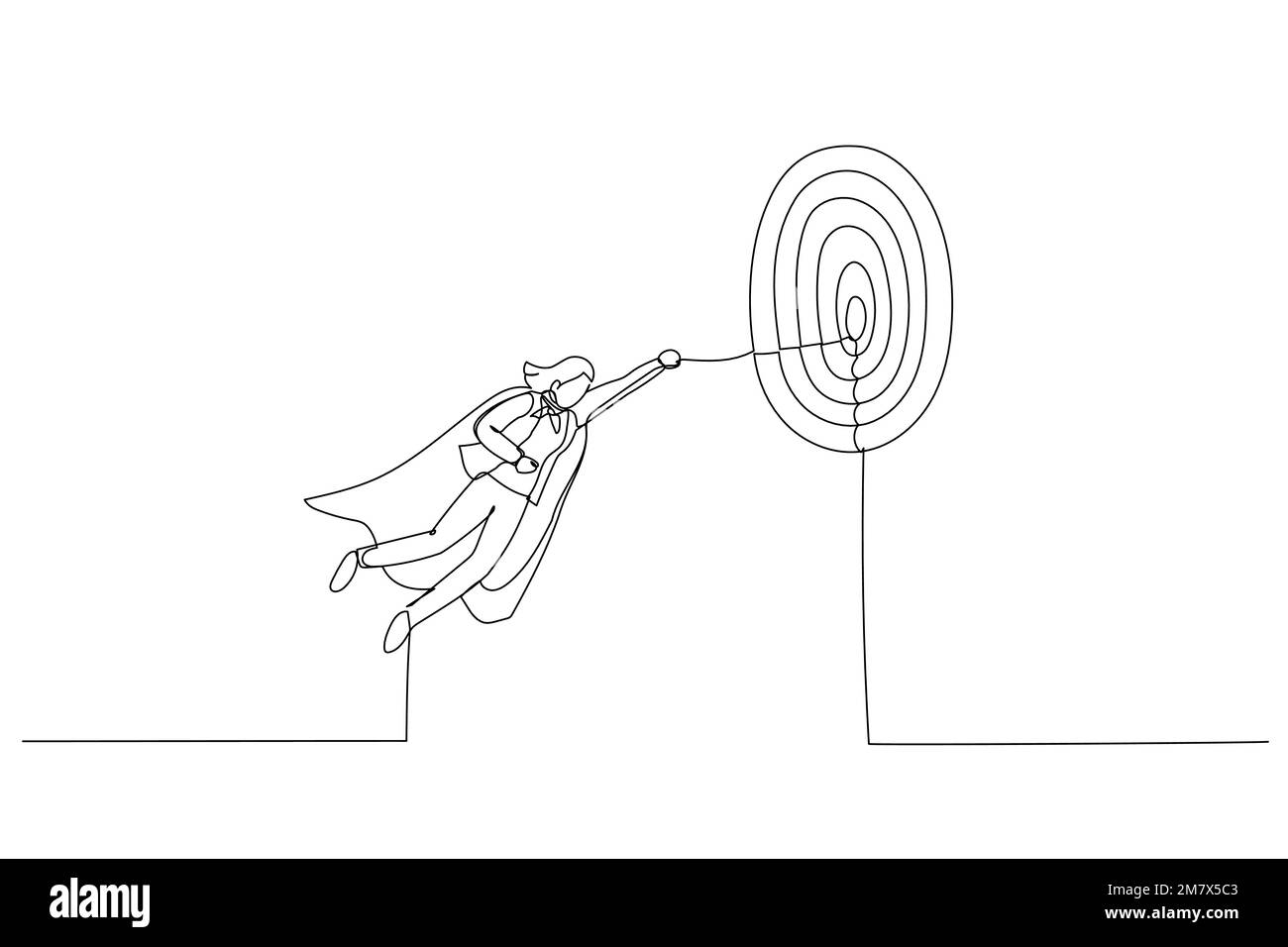 Drawing of businesswoman superhero flying fast through business target ...
