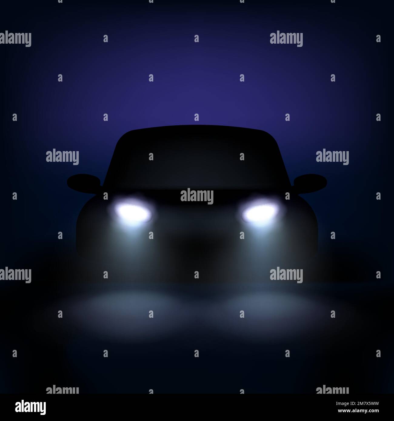 Free Vector  Car led lights realistic composition with dark silhouette of  automobile with dimmed headlights and shadows illustration