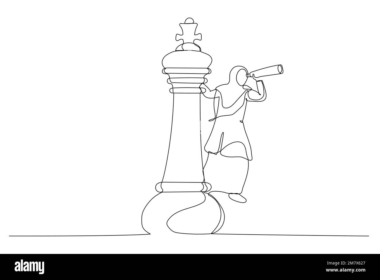 Continuous One Line Drawing of Chess Pieces. King Queen Chess