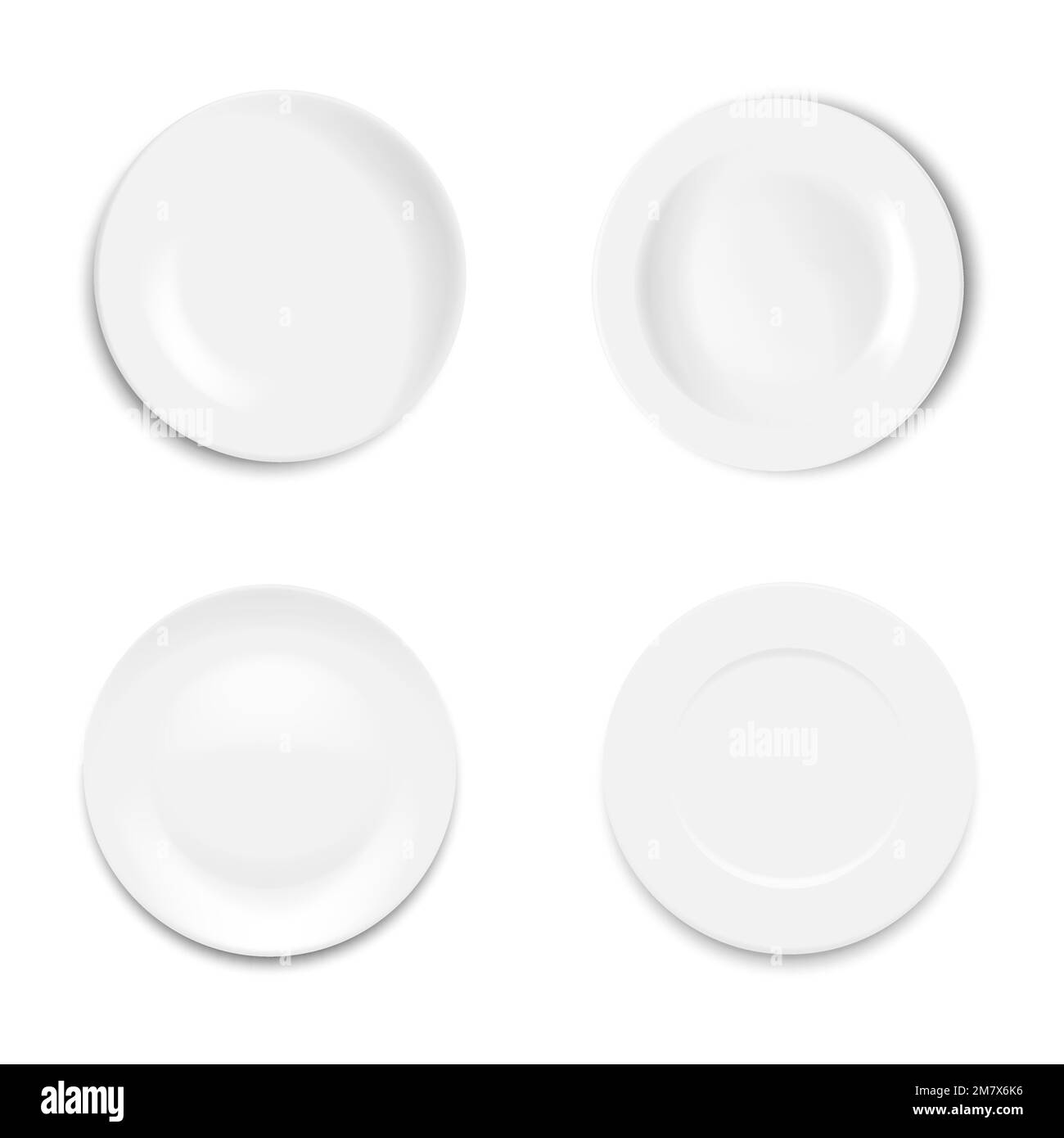 Set empty white plate isolated on white background. Vector illustration ...