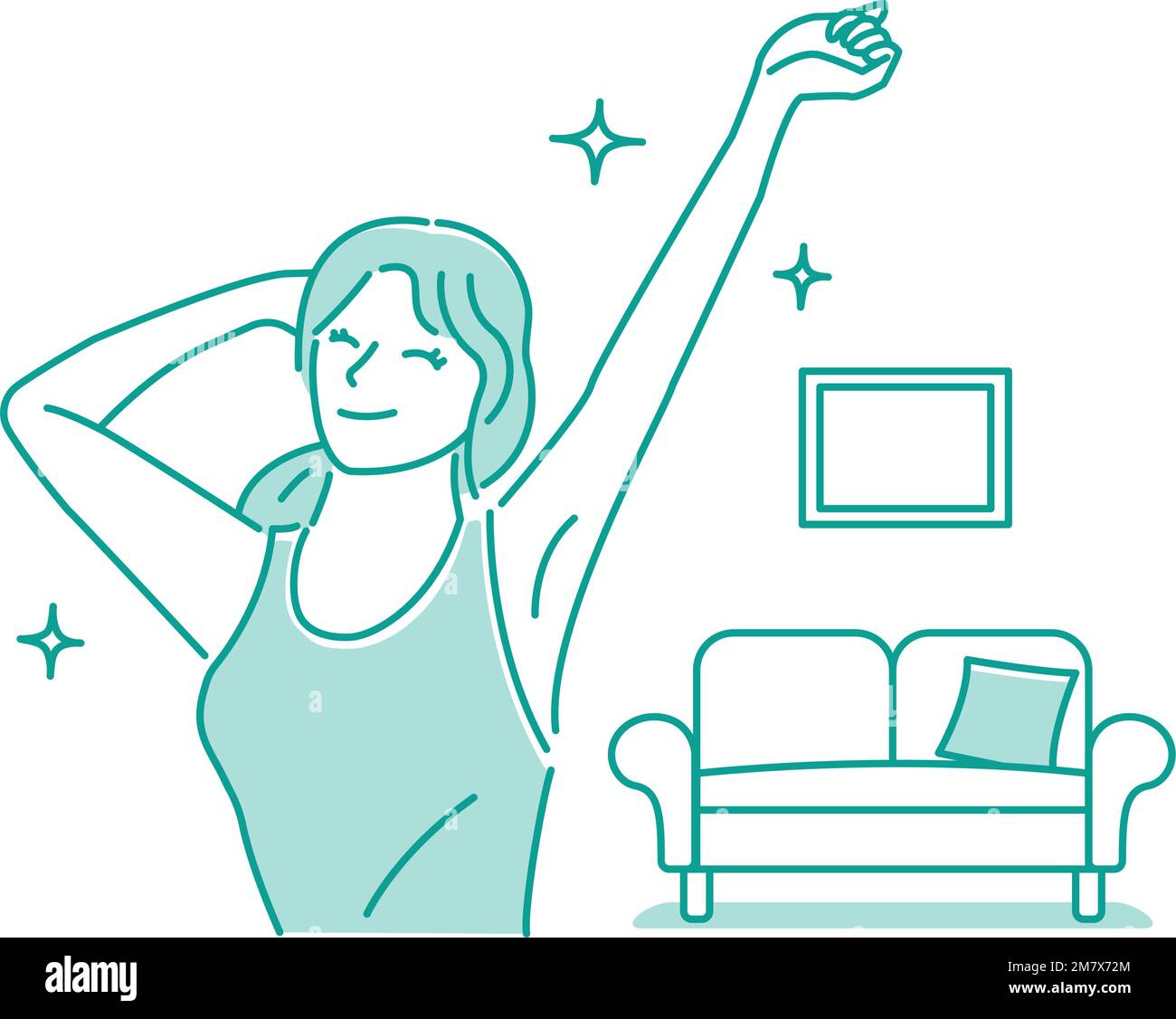 Vector illustration of a young woman stretching (healthy and positive image) Stock Vector