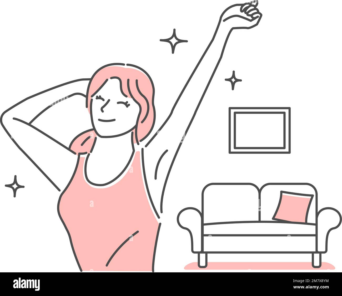 Vector illustration of a young woman stretching (healthy and positive image) Stock Vector