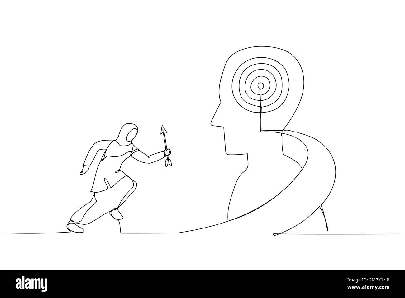 Cartoon of muslim businesswoman hold arrow running up stairway to the ...