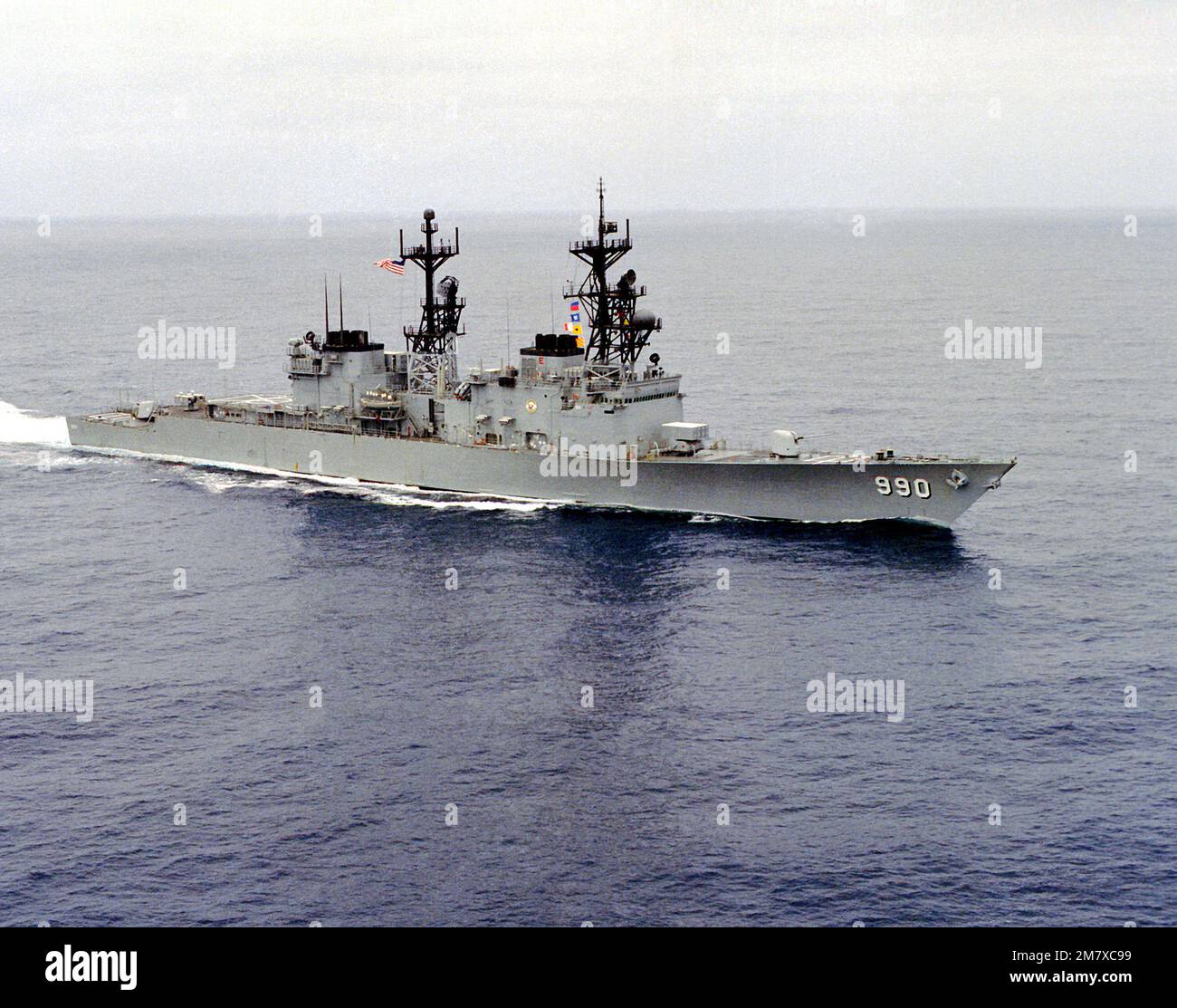 Aerial starboard side view of the Spruance class destroyer USS ...