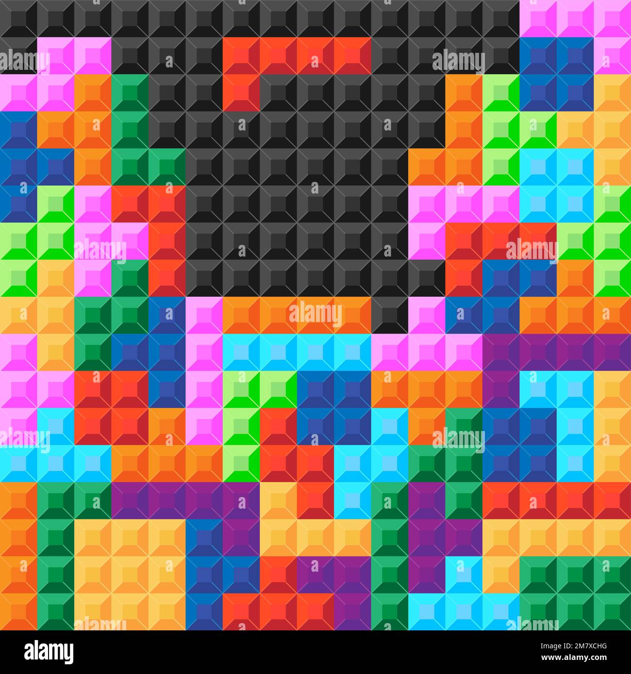 Tetris game. Tetris pixel background. Arcade game. Background of video with  puzzle, brick and retro pattern. Texture of graphic computer toy. Block  wallpaper. Vector Stock Vector